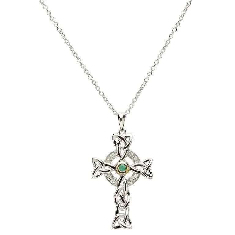 Emerald And Cubic Zirconia Sterling Silver Celtic Cross