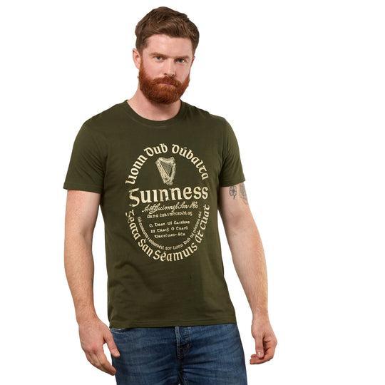 Guinness Kaki Green Gaelic Label Tee - A Little Irish Too