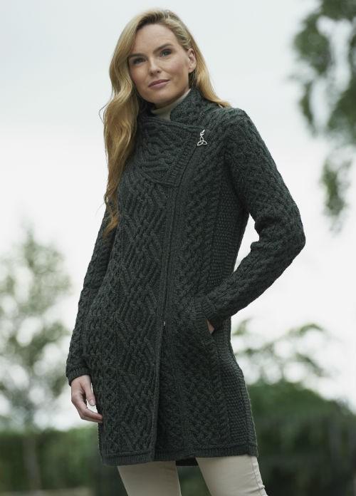 Cable Knit Side Zip Sweater - Army Green - A Little Irish Too