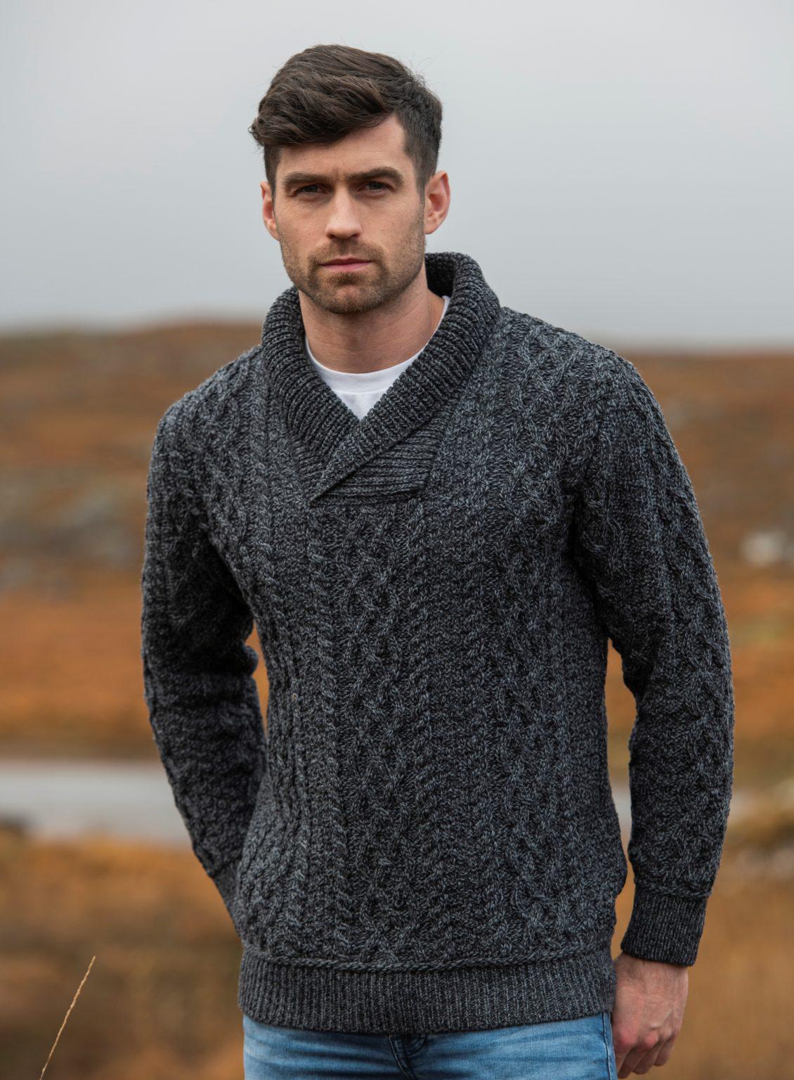 Mens Bunratty Shawl Collar Charcoal - A Little Irish Too