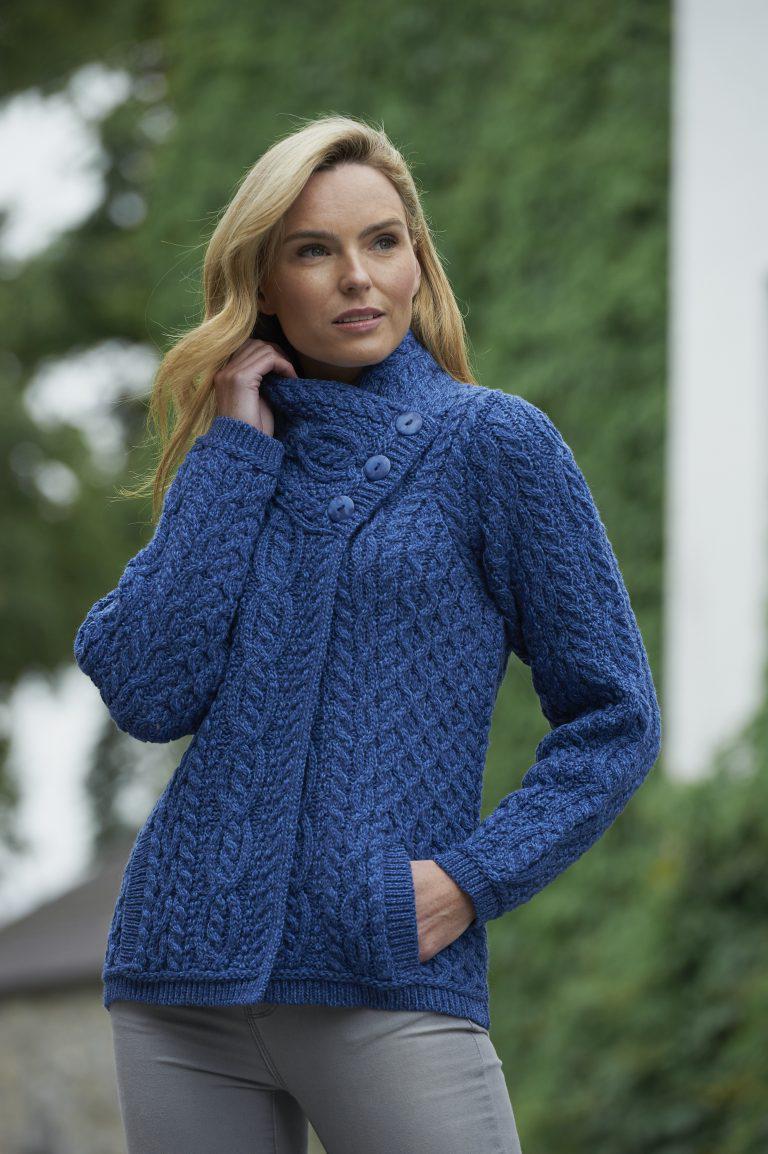 Corrib Three Button Merino Wool Jacket - Blue Marl - A Little Irish Too