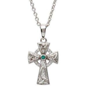 Sterling Silver with Green Swarovski Crystal Cross