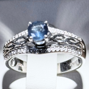 14K White Gold Pave Set Sapphire and Diamond Engagement Ring with Celtic Knot Design