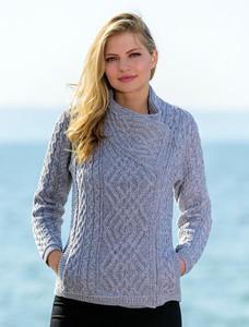 Cable Knit Side Zip Cardigan Blue Marl