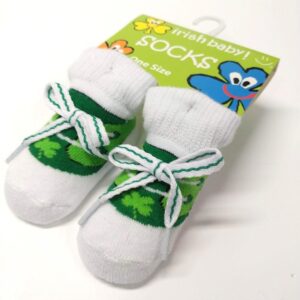 Green and White Newborn Baby Booties O/S