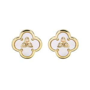 14K Gold Vermeil Clover Trinity MOP Stud Earrings