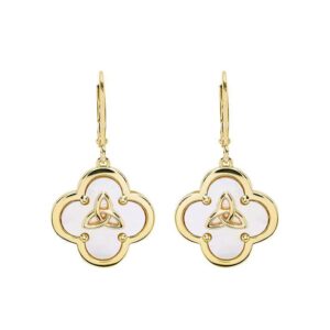 14K Gold Vermeil Clover Trinity MOP Drop Earrings