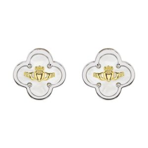Sterling Silver Clover Claddagh MOP Stud Earrings